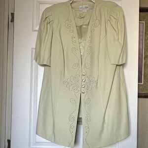 Elegant Light Green Embroidered Jacket with Skirt